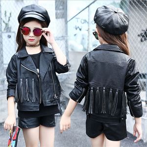 Autumn Baby Girls Fashion Leather Jacket Korean Children Clothes teenage girl Black Tassels Zipper Cardigan Coat Kids Outwear