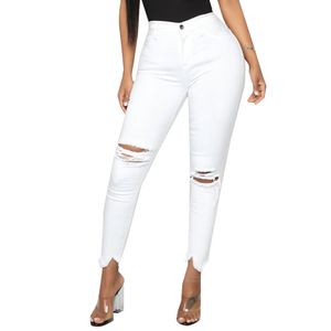 Kvinna jeans svart vit sexig hål sknny jeans kvinnor kläder sumemr streetwear casual penna byxor för kvinnor 2020