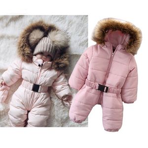 Nyfödd Vinter Varm Romper Baby Flickor Mode Rosa Vadderad jacka Hoodie Rompers Spädbarn Jumpsuit Baby One Piece Kläder Z01