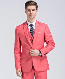 Watermelon Red Noivo Smoking Notch lapela um botão Centro de ventilação Homens Terno do casamento dos homens de negócio Jantar Prom Blazer (jaqueta + calça + Vest)