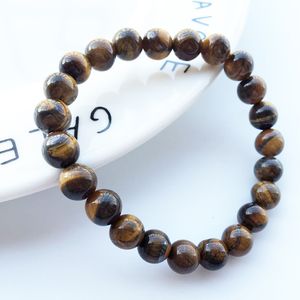 Nya naturliga Tiger Eye Sten pärlarmband 8MM Yoga Balance Beads Buddha Bön Elastiska armband för män Kvinnor Smycken Present