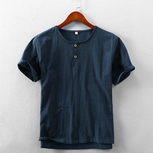 Homens verão casual linho de manga curta camisa de moda clérigos de linho de algodão de moda S-5XL Solta homens camisas curtas WS994-1