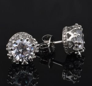 Mode- Crown bröllopsstud örhänge 925 Sterling Silver CZ Simulerade diamanter Förlovning Vackra smycken Crystal Ear Rings