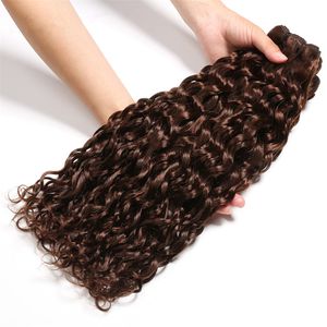 #4 Dark Brown Water Wave Indian Human Hair Extensions Wet and Wavy Virgin Hair Weave Bundles 3Pcs Lot Chocolate Brown Human Hair Wefts