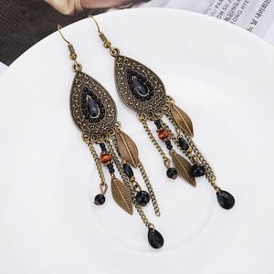 Fashion- oval leaf earrings rice beads retro tassel earrings wholesale earrings