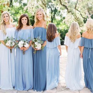 Bohemian Sexy Cheap A Line Bridesmaid with Boho Off Shoulder Chiffon Maid of Honor Gowns Special Ocn Dresses Vestidos