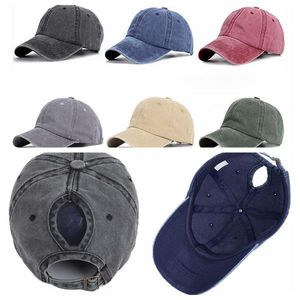 Washed Ponytail Cap Solid Color Baseball Cap Summer Breathable College Style Hair Hole Hats travel Sun caps