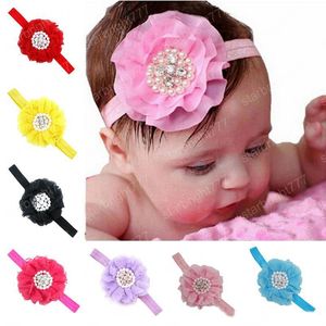 Gorący Sprzedawanie Opaski Dziecko Kwiat Rhinestone Pearl Rose Dla Dzieci Hairbands Girls Headdress Infant Kids Szyfonowe Akcesoria do włosów