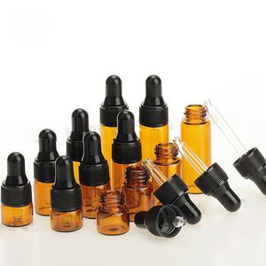 1 ml 2ml 3 ml da 5 ml Mini bottiglie di vetro ambra piccola bottiglia di pipetta di olio essenziale con tappo nero per e liquido