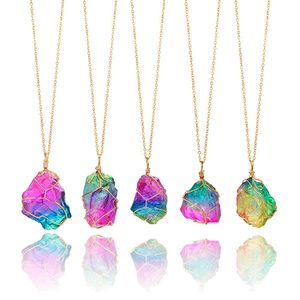 Colorful Stone Pendant Necklace Crystal Pendant Woman Kids Jewelry Design Fashion Necklace Gift Natural Multicolor HHA1341