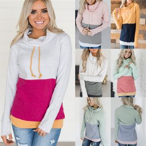 Women Patchwork Hoodies Tops Langschläfe Kordelzug Kapuze Pullover Sweatshirt Outwear Copp Herbst Winter Plain Hoodie Ljja3075