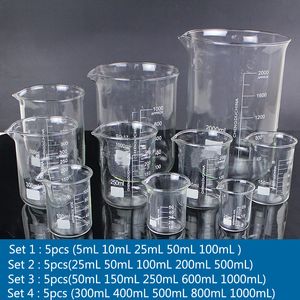 1 set Forniture di laboratorio Bicchiere di vetro borosilicato per esperimenti chimici di tutte le dimensioni