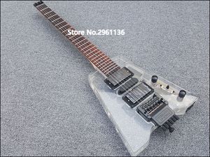 Anpassad grossist högkvalitativ akrylhuvudlös elektrisk gitarr med LED lampor tillhandahålla anpassade tjänster