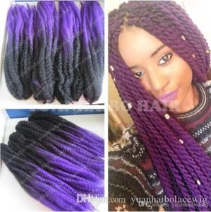 8 pacotes Cabeça Full Head Extensões de Cabelo Sintético Dois Tom Marley Tranças 20inch Black roxo Ombre Kinky Torção Trança Fast Express Entrega