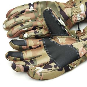 Fashion-taktiska handskar, pekskärm Camouflage äkta läder Håll varm utomhus sport skid vindtät armé män