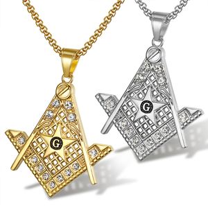 Nova Chegada de Ouro Prata Aço Inoxidável Freemason Pingente Masonic Homens Mulheres Mason Masonry Compass Square Star G Emblema Colar Pingentes Jóias