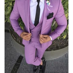 Mais recente Roxo Ternos Dos Homens 2019 WeddingTuxedos Blazer Prom hommes Slim Fit Broomsman Terno Para Festa Wesdding (Jacket + Pants + colete + Gravata)