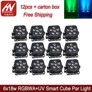 12st uppladdningsbara LED-kubparamlampor 6x18W RGBWAUV 6IN1 HEX Battery Power DMX Trådlös Uplight Stage Flat Can Light Wedding Events Uplighting