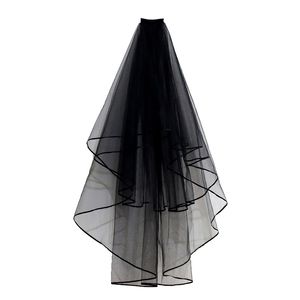 حجاب الزفاف الأسود مع مشط طبقتين شريط قصير حافة الزفاف الكتف حجاب تول ناعم