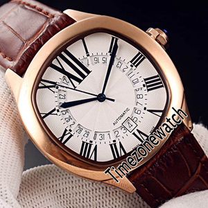 New Drive De WSNM0011 Automatic Mens Watch Rose Gold Silver Dial Big Roman Markers Skeleton Calendar Brown Leather Timezonewatch E105a1