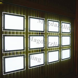 Acrílica quadro A4 face única LED LIGHT POCKET MEDIADOR IMOBILIÁRIO CABO fio pendurado LED exibir a janela