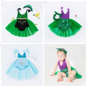 Baby Girl Clothes Mermaid Kids Dresses Lace Tutu Suspenders Dresses Headbands Suits Fashion Boutique Princess Party Dress Hairband CZYQ5582