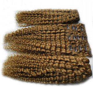 Grampo do Produto de cabelo Em Extensões Do Cabelo Humano 100g / Set Afro Crespo Encaracolado Clipe Cabelo Remy Brasileiro Cabeça Cheia 8 Pçs / lote