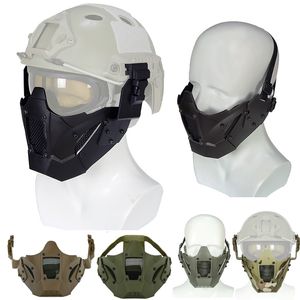 Maschera per esterni in rete metallica di acciaio con fascia per la testa Airsoft Tiro Protezione per il viso Equipaggiamento tattico per casco veloce Guida per ala Supporto per guida laterale NO03-117