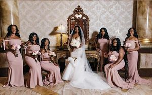 Blush Pink Plus Size Bridesmaid Dresses for African Wedding 2020 Off Shoulder Maid of Honor Prom Dress Formal Evening Gowns Vestido de Novia