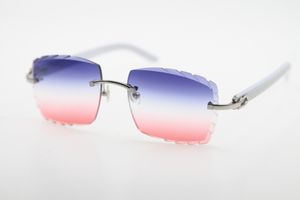 Rimless Diamond Cut 3524012-A Vit Plank Solglasögon Mode Högkvalitativ Multi Metal Glasses Unisex Gold Frame Eyewear
