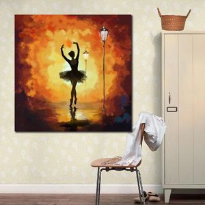 Hand painted Abstract painting Canvas art Ballet Dancer yellow oil paintings modern artwork for wall decor