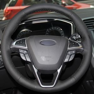 DIY Рука Швейная Черная Натуральная Кожа Автомобиль Рулевая крышка для Ford Mondeo 2013 2014 Edge 2015 2016
