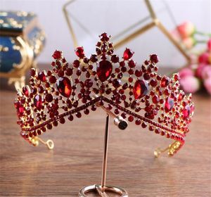 Casamento Rainha Coroas Tiaras Cristal Strass Headpiece Nupcial Vermelho Verde Verde Azul Crown Tiara Cabelo Acessórios Peça Headdress Ornamento Atacado Head Jóias