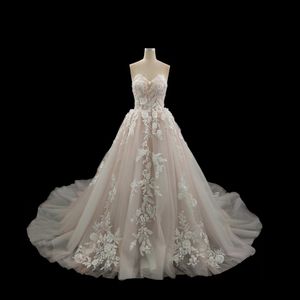 Rosa do laço do marfim vestidos de casamento Tulle 2020 Querida Espartilho Sexy Sheer Ilusão Top coloridos vestidos de noiva modernos