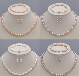 7-8mm Natural Akoya Cultured Pearl Necklace18'' + Bracelet8'' + Earrings Jewelry Set Seller informati