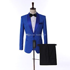 Prawdziwe zdjęcie Side Vent One Button Royal Blue Paisley Groom Tuxedos Szal Lapel Groomsmen Wedding Men Party Garnitury (kurtka + spodnie + krawat) W3