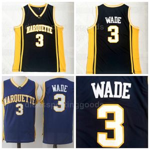 NCAA College Basketball Dwyane Wade Jersey Heren University Marquette Golden Eagles Jerseys Team Kleur Zwart Blauw voor Sport Fans High Top