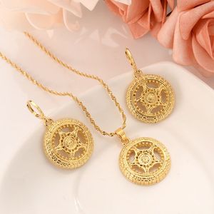 Eternity Circle Love Forever earrings Pendant 18k Fine Gold GF Sterling Flower Necklace set