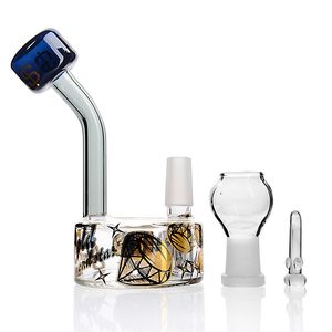 Cute Mini Oil Dab Rigs Gold Printing Inline Perc Thick Glass Bong 14mm Female Joint Water Pipe With Bowl Cheap