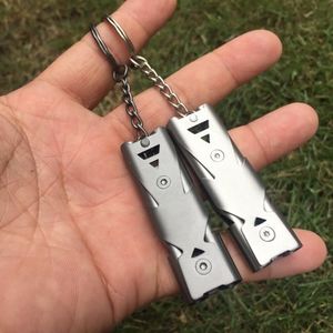 Outdoor EDC Survival Whistle High Decibel Double Pipe Whistle Stainless Steel Keychain Cheerleading Emergency Multifunction Tool