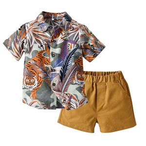Crianças 2020 Roupas de Verão Meninos Animal Vestuário Casual Suits Moda Crianças Tigre Impresso Camisa de Manga Curta + Shorts 2 Pcs Ternos C6421