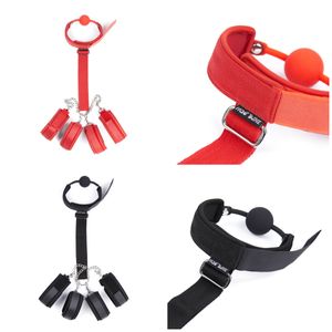 Bondage Wrist to Collar Handcuffs Ankle Cuffs Mouth Gag Neck Restraint Straps chain new #R56