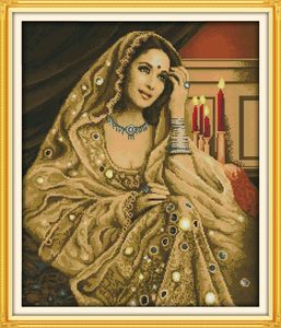 Indian Grace Beauty Woman Home Decor Malowanie, Handmade Cross Stitch Hafty Robótki Zestawy Liczono Drukuj na płótnie DMC 14CT / 11CT