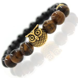 Natural Stone Owl Agate Pärled Strands Bracelcets Silver Gold Head Fashion Jewelry For Men Women Will and Sandy