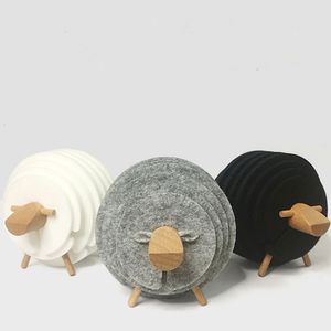 Sheep Shape Anti Slip Drink Coasters DIY värmeisolerad filt muggar Mats Table Placemats Housewarming Gifts Heminredning 14 st T191031