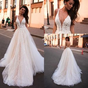 Новое кружево линия BOHO свадебное платье блеск V-образным вырезом Арабский Criss Cross Bridal платья Vestido de Noiva Beach Wedding Bridal Pradies