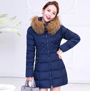 レディースの冬のジャケットとコートのための女性のための4色あんたのジャケットはフード大きいフェイクの毛皮の襟付きの暖かいoutwear