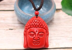 Buddha Head Pendant Necklace Chinese Natural Red Organic Cinnabar Buddhism Amulet Charm Jewellery Fashion Woman Gifts