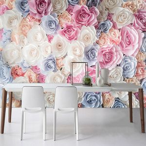 Anpassad självhäftande vattentät duk Mural Wallpaper Modern Rose Flowers Romantic Home Decor Wedding House Bedroom Wall Papers