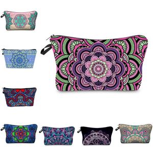 Mandala kosmetisk väska Böhmen 3D-tryck Makeup Bag Women Travel Makeup Case Mandala Zipper Cosmetic Organizer Bag